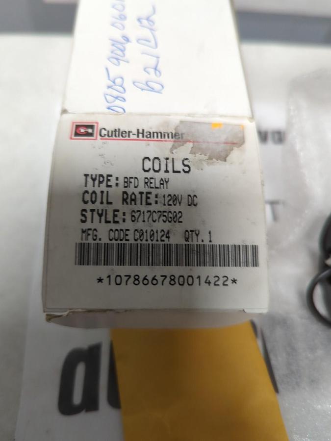 CUTLER HAMMER,6717C75G02,TYPE BFD RELAY COIL 120V DC NEW
