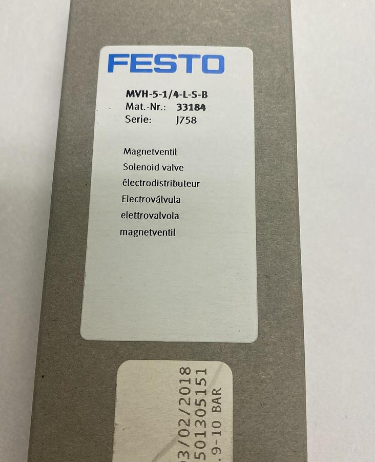 Used FESTO,MVH-5-1/4-L-S-B,SOLENOID VALVE NEW