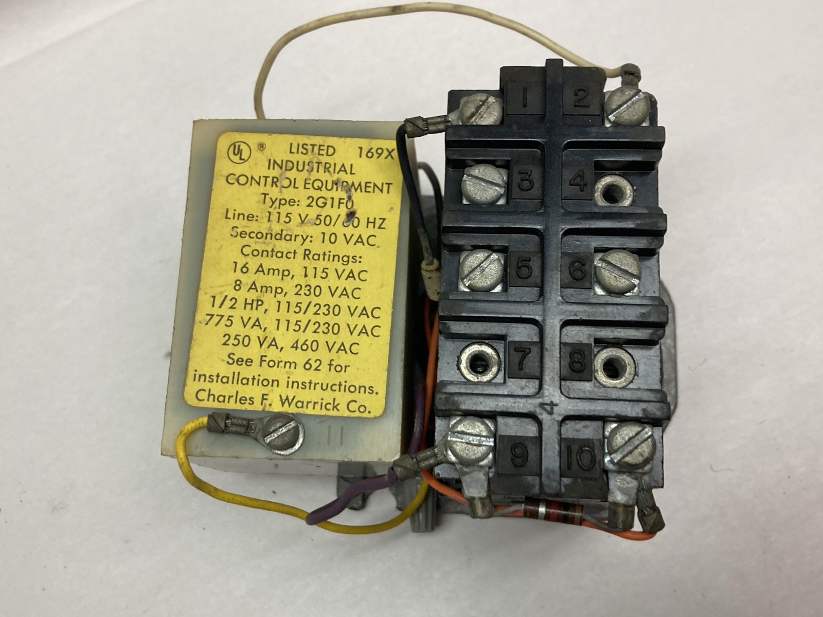 Used Warrick Controls,Type 2G1F0,Industrial Relay Control 115V 50/60Hz