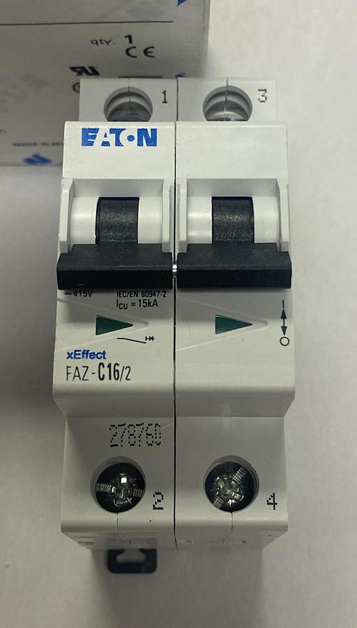 Used EATON,FAZ-C16/2,CIRCUIT BREAKER 16A 2P NEW