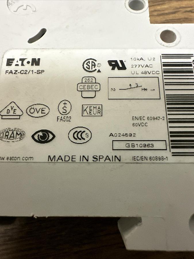 Used Eaton,FAZ-C2/1-SP,Circuit Breaker Lot of 5