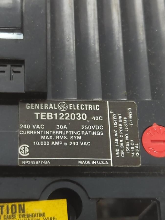 GENERAL ELECTRIC,TEB122030WL,CIRCUIT BREAKER 2-POLE 30 AMP NOS