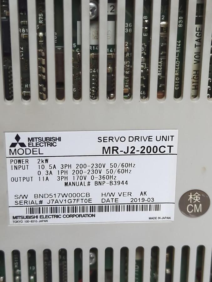 Used MITSUBISHI,MR-J2-200CT,SERVO DRIVE UNIT 2kw 3-PHASE MISSING COVER PRE-OWNED