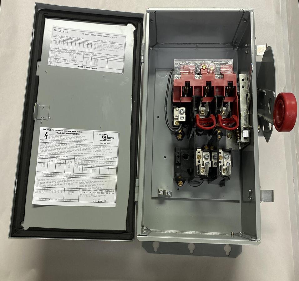 EATON CUTLER HAMMER,DH261FDK,FUSIBLE SAFETY SWITCH 30A 600V NOS