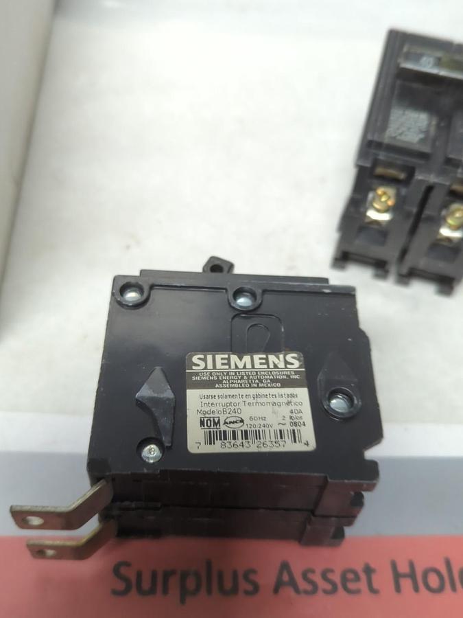 Used SIEMENS,B240,CIRCUIT BREAKER 40 AMP 2-POLE LOT OF 2 PRE-OWNED