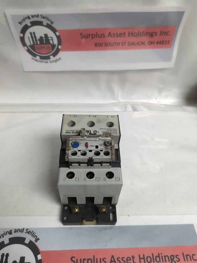 Used ALLEN BRADLEY,193-A2E3,OVERLOAD RELAY W/ 193-BPM3 ADAPTER PRE-OWNED
