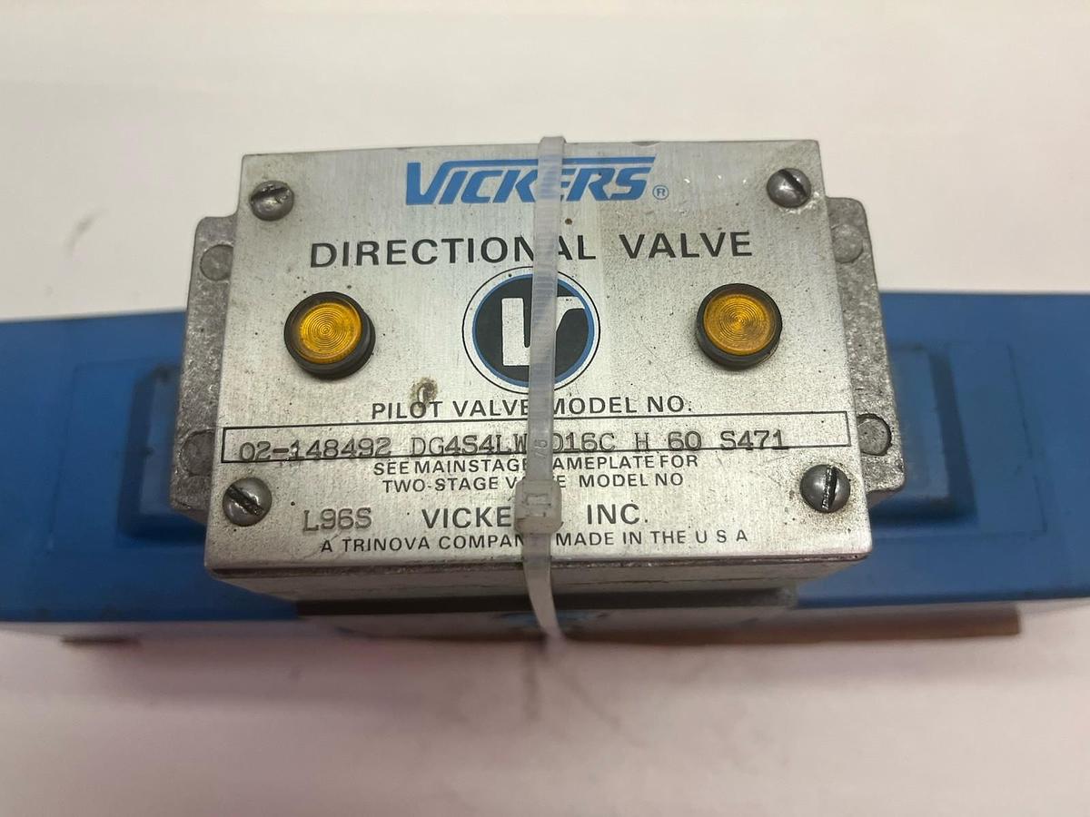 Used VICKERS,DG4S4LW-016C-H-60-S471,HYDRAULIC DIRECTIONAL VALVE 02-148492 24VDC COIL