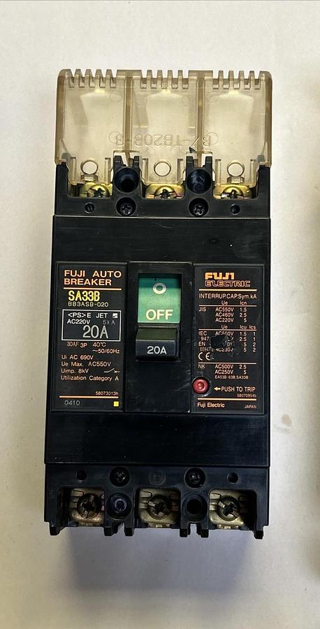 Used FUJI ELECTRIC,BB3ASB-020,CIRCUIT BREAKER 20A 600V 3P LOT OF 2