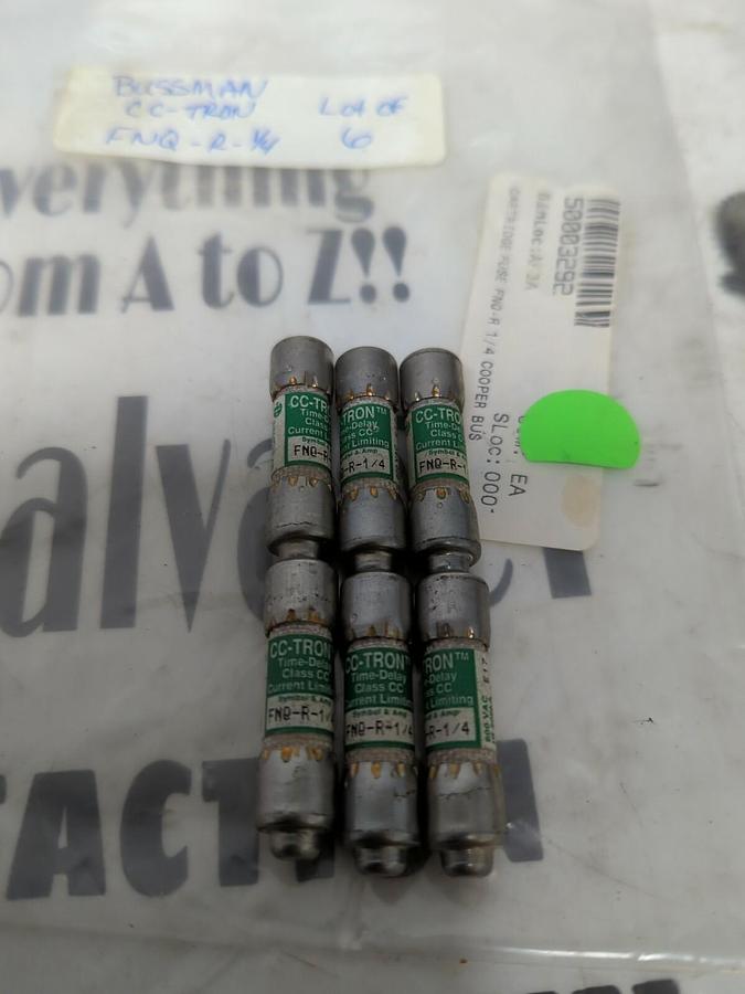 COOPER BUSSMANN,FNQ-R-1/4,CC-TRON FUSE LOT OF 6 NOS
