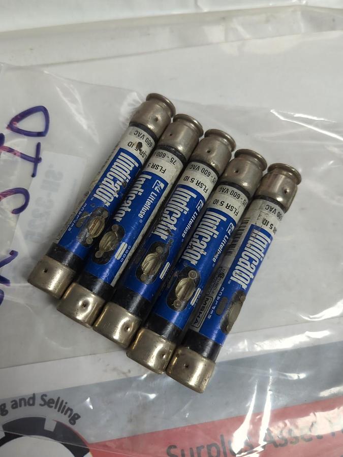 Used LITTELFUSE,FLSR5ID,INDICATOR 5 AMP FUSE LOT OF 5 PRE-OWNED