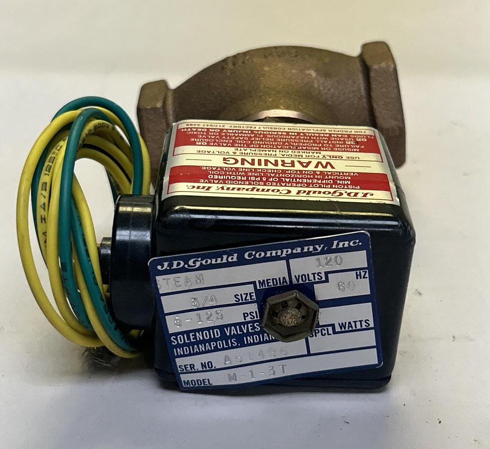 J.D GOULD,M-1-3T,SOLENOID VALVE 3/4 INCH 120V NOS