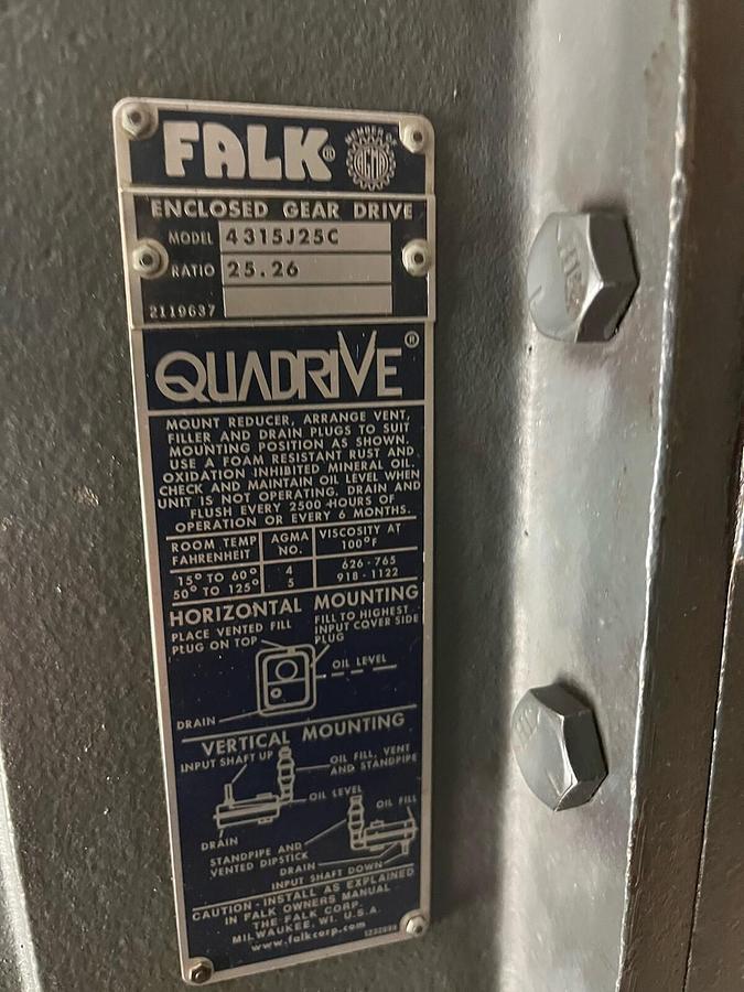 Used FALK,4315J25C,QUADRIVE ENCLOSED GEAR DRIVE RATIO 25.26