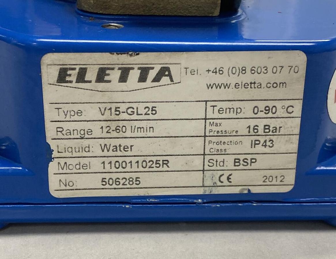 Eletta,V15-GL25,V Series Water Flow Monitor Range 12-60 L/min I INCH
