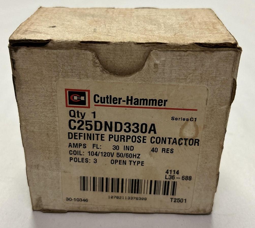 Used CUTLER HAMMER,C25DND330A,DEFINITE PURPOSE CONTACTOR 30A NEW