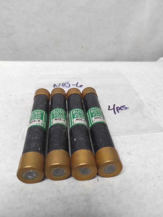 Used COOPER BUSSMANN,NOS-6,ONE-TIME 6 AMP FUSE LOT OF 4 PRE-OWNED