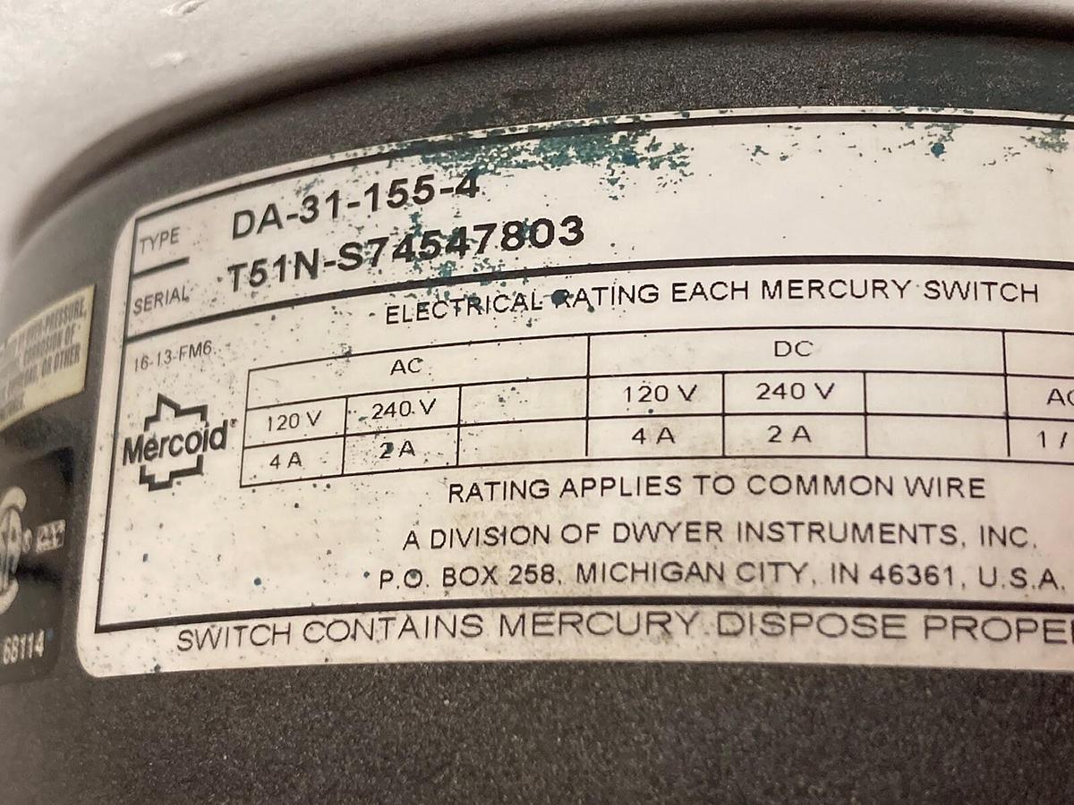 Used Mercoid,DA-31-153-4,Pressure Switch