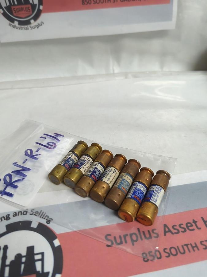 Used COOPER BUSSMANN,FRN-R-6-1/4,FUSETRON 6-1/4 AMP FUSE LOT OF 7 PRE-OWNED