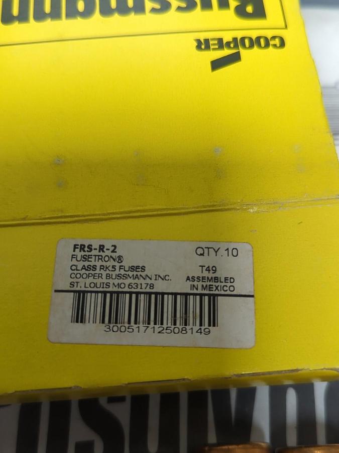 COOPER BUSSMANN,FRS-R-2,FUSETRON 2 AMP FUSES BOX OF 10 NEW