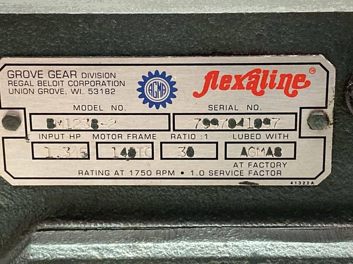 Used Grove Gear,BM1238-2,FLEXALINE Gear Speed Reducer Ratio 30:1 1hp
