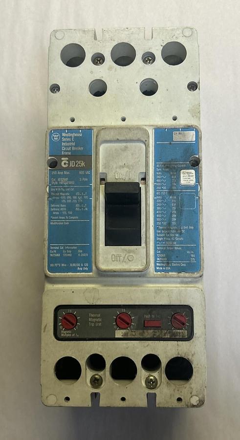 Used WESTINGHOUSE,JD3250F,CIRCUIT BREAKER 250A 600V 3P