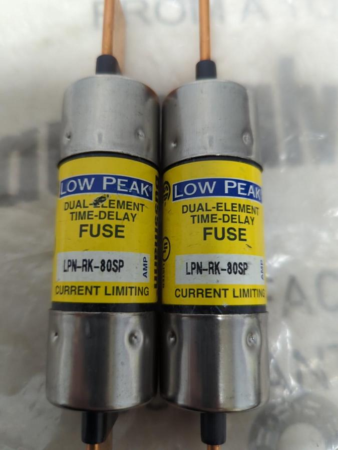 COOPER BUSSMANN,LPN-RK-80SP,LOW PEAK 80 AMP FUSES LOT OF 2 NOS