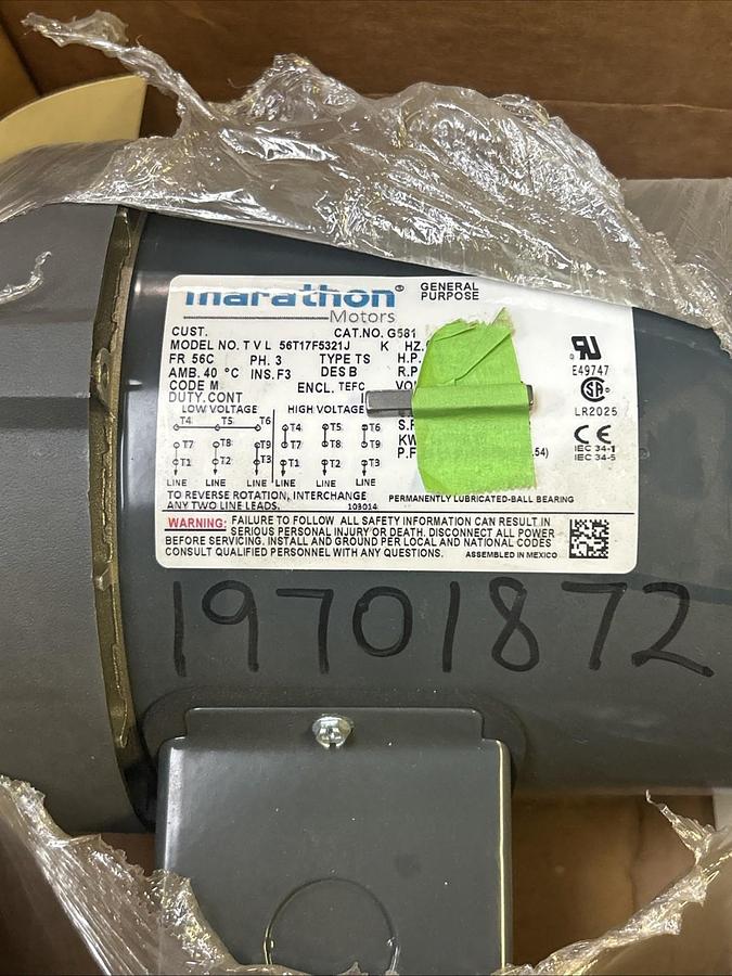 MARATHON,G581,MOTOR 1/2-1/3HP 1725RPM 208-230/460V 56C FRAME NOS