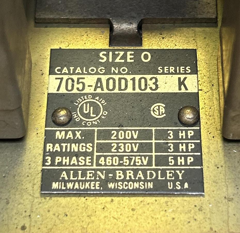 Used ALLEN BRADLEY,705-AOD103,REVERSING STARTER SIZE 0