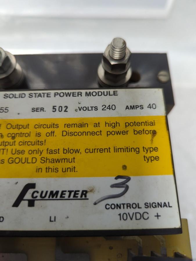 Used HARREL,D7755,ACUMETER SOLID STATE POWER MODULE SER 502 240V 40A PRE-OWNED