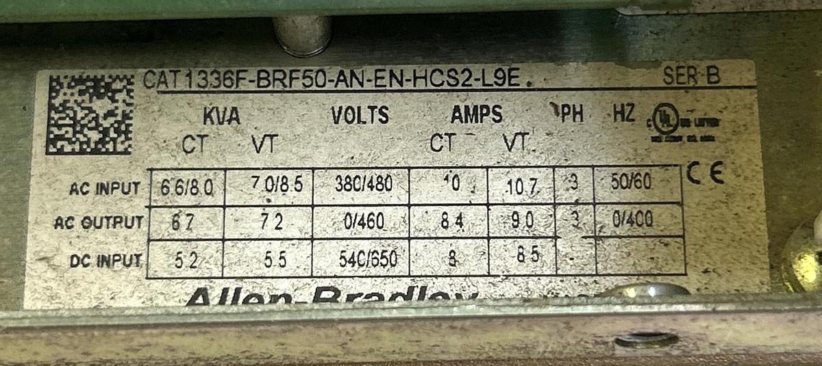 Used ALLEN BRADLEY,1336F-BRF50-AN-EN-HCS2-L9E,ADJUSTABLE FREQUENCY AC DRIVE