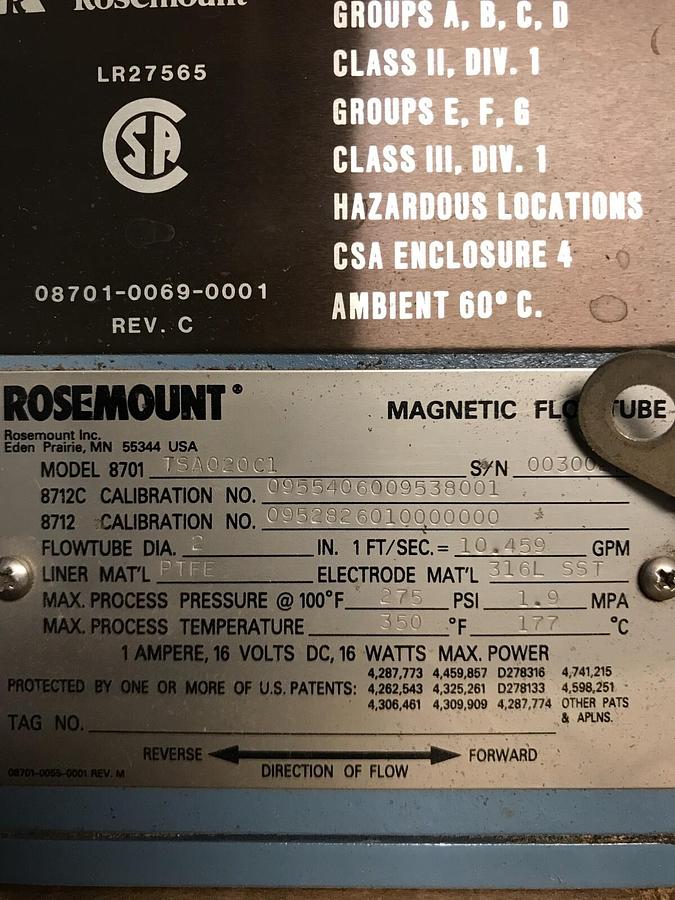 Rosemount,8701TSA020C1,Magnetic Flowtube 2 INCH 10.459GPM