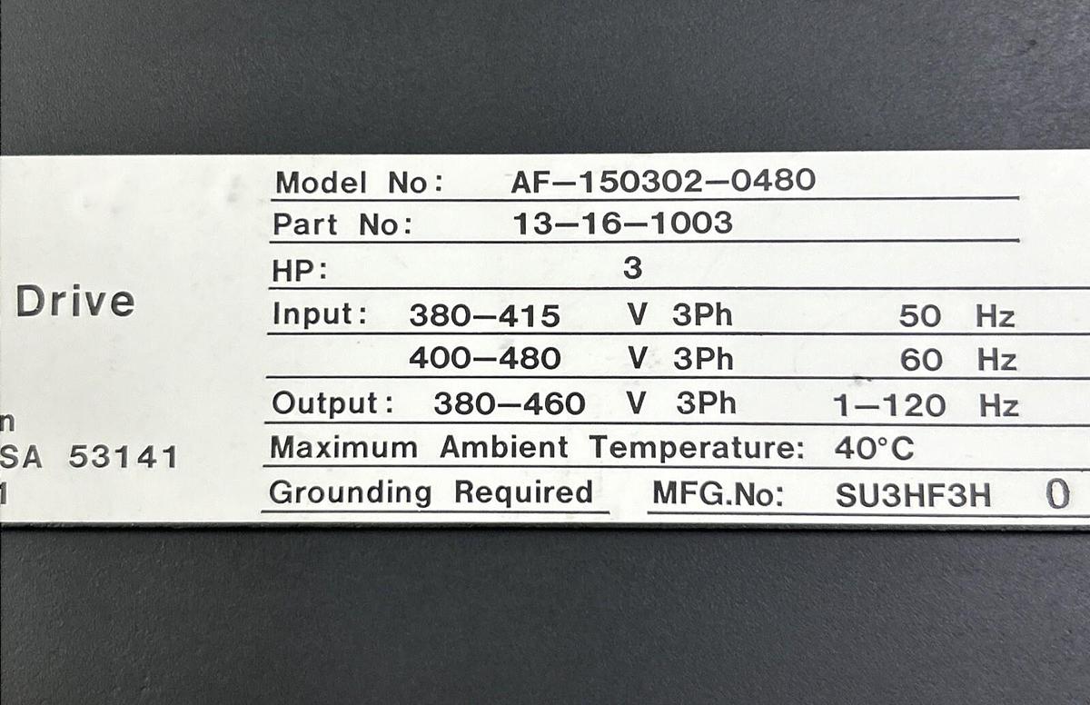 Used EATON DYNAMATIC,AF-150302-0480,ADJUSTABLE FREQUENCY DRIVE 3HP 480VAC