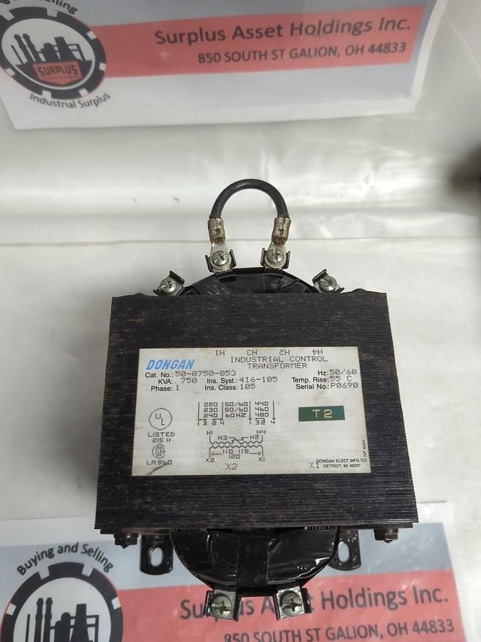 Used DONGAN,50-0750-053,INDUSTRIAL CONTROL TRANSFORMER .750 KVA 50/60 HZ PRE-OWNED