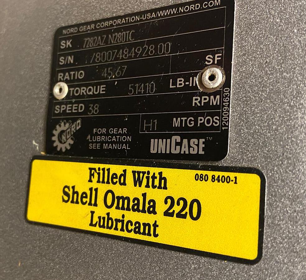 Used Nord Gear,7282AZ-N280TC,Gear Reducer Ratio 45.67 Torque 51410Lbs-In Speed 38RPM