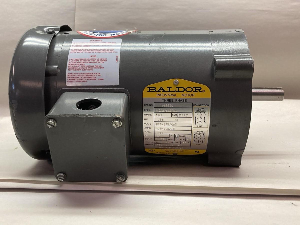 Baldor,VM3534,3-Phase Inudstrial Motor 0.33Hp 208-230/460V Frame 36C