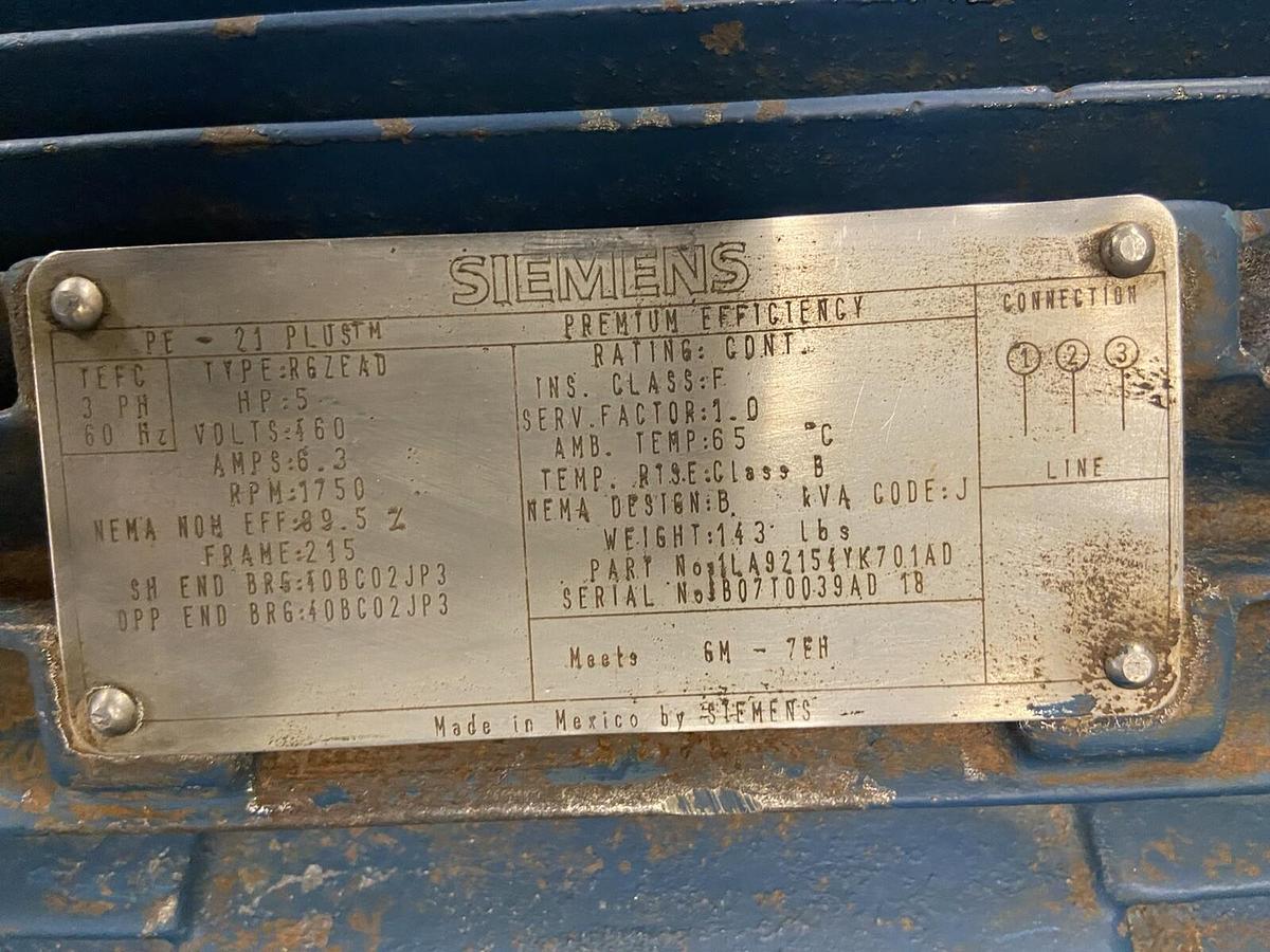 Used Siemens,RGZEAD,5Hp Motor 460V 1750RPM Frame 215