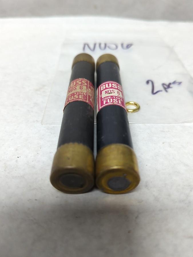 Used COOPER BUSSMANN,NOS6,ONE-TIME 6 AMP FUSE LOT OF 2 PRE-OWNED
