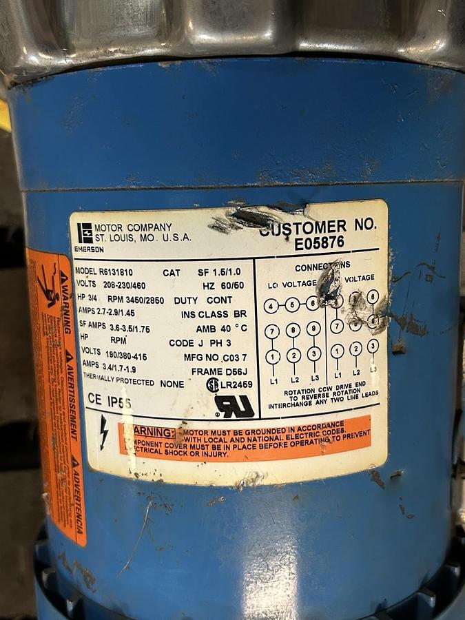 Used GOULDS PUMP,1ST1D5D4,CENTRIFUGAL PUMP 1X1-1/4-6 3/4HP 208-230/460V 3450RPM