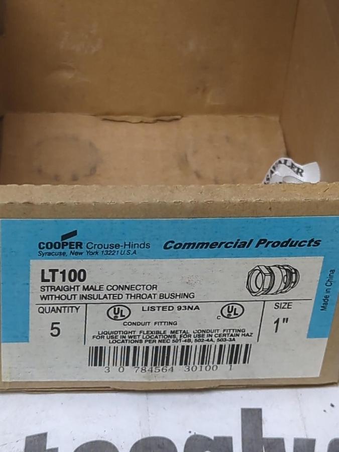 COOPER CROUSE-HINDS,LT100,STRAIGHT 1 INCH MALE CONNECTORS BOX OF 5 NEW
