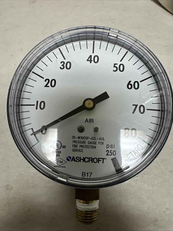 Used Ashcroft,35W1005PH 02L XUL,3-1/2" Polycabonate 0/80 PSI Retard 250PSI