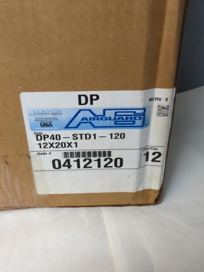 AIRGAURD,0412120 DP40-STD1-120 12X20X1, MERV 8 FILTERS 12 PACK NOS