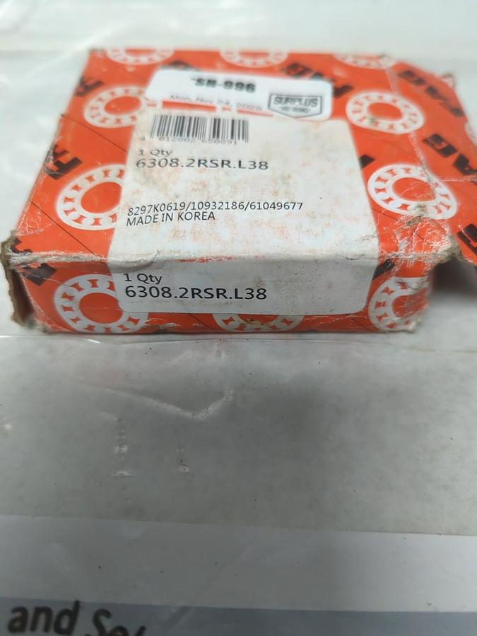 FAG,6308.2RSR.L38,RUBBER SEALED DEEP GROOVE BALL BEARING NOS