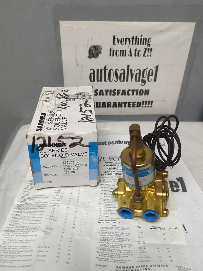 SKINNER,LP3LB3150,3-WAY SOLENOID VALVE 3/8 INCH NPT 120V 10-150 NOS