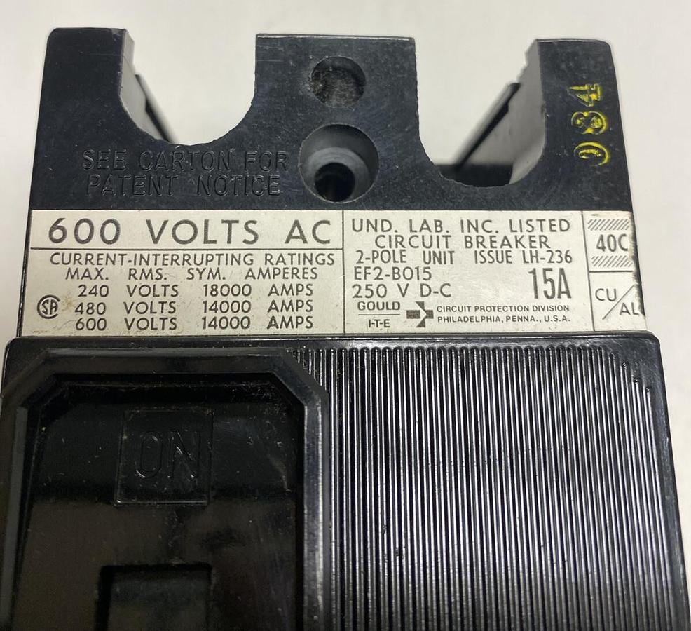 Gould,EF2-BQ15,Circuit Breaker 15Amp 600V 2 Pole New In Box