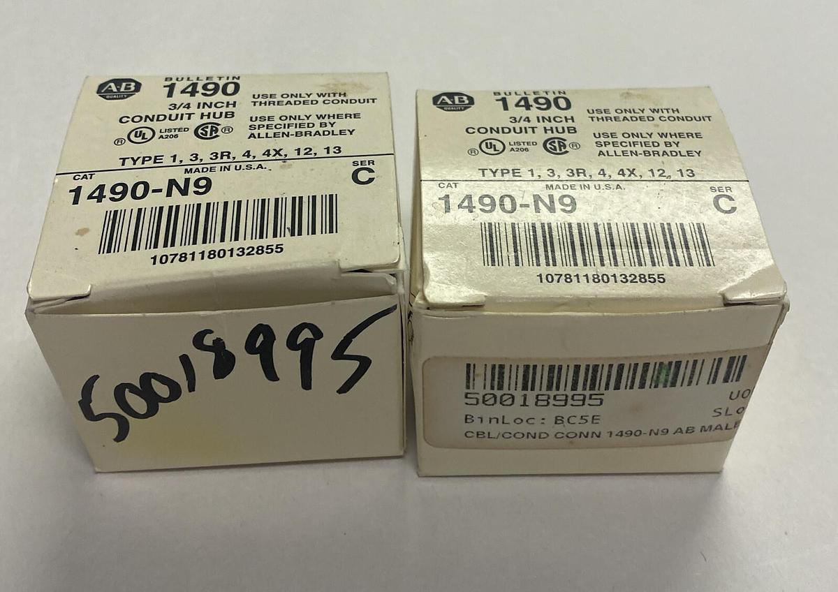 ALLEN BRADLEY,1490-N9,SER C CONDUIT CONNECTOR LOT OF 2 NEW
