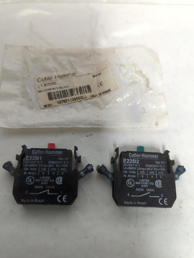 Used CUTLER HAMMER,E22B2,SERIES A1 CONTACT BLOCK LOT OF 2 PRE-OWNED