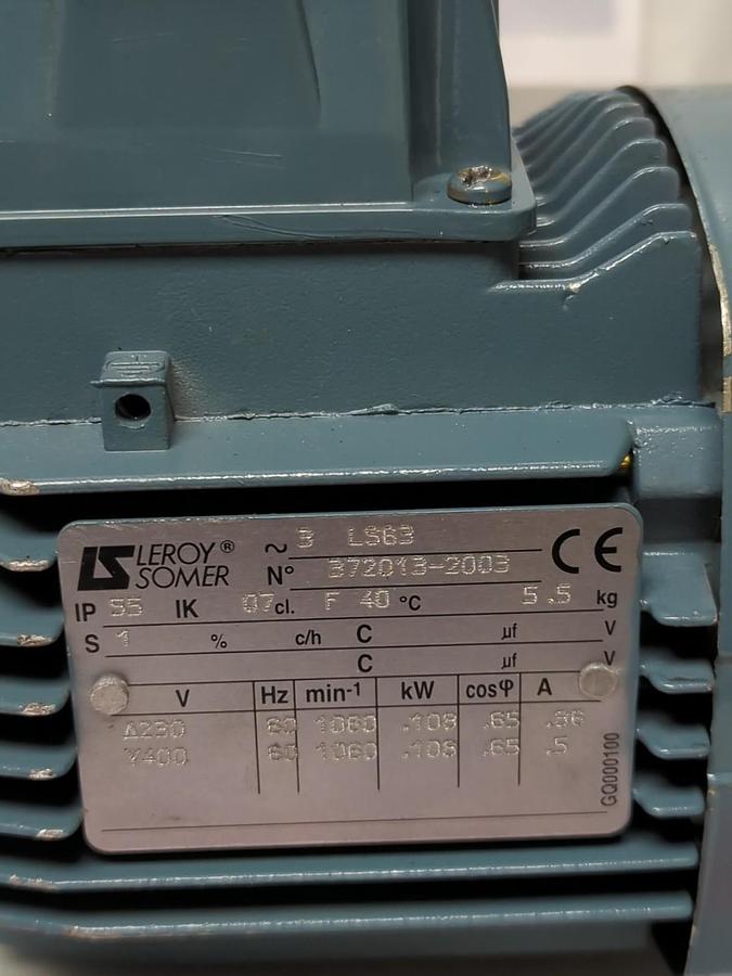 Used LEROY SOMER,3LS63-3R9153,MOTOR & GEAR REDUCER PRE-OWNED