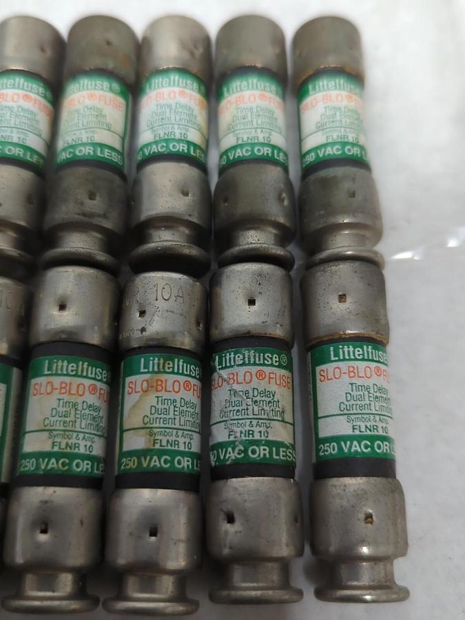 LITTELFUSE,FLNR-10,SLO-BLO 10 AMP FUSE LOT OF 10 NOS