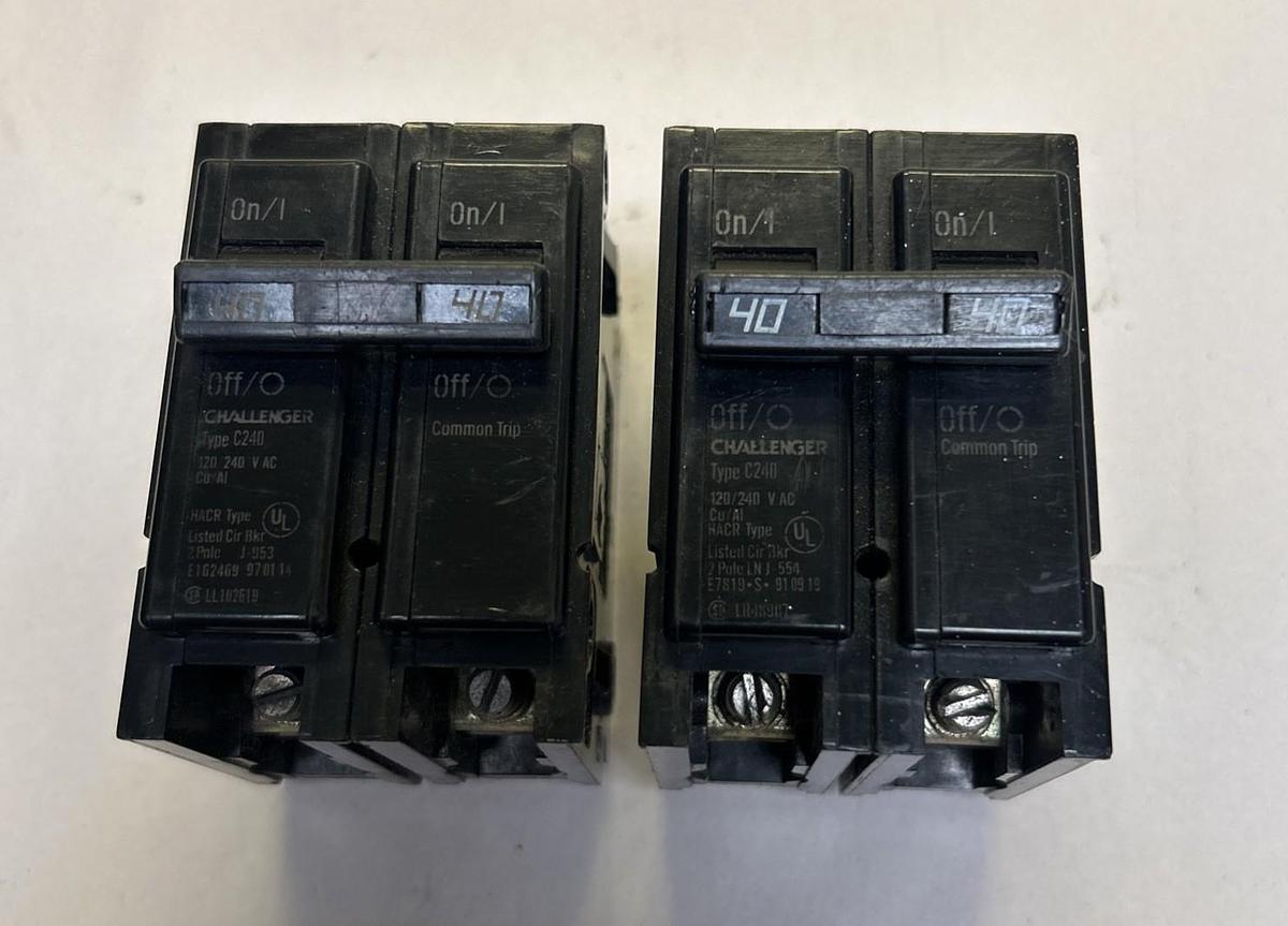 Used CHALLENGER,C240,CIRCUIT BREAKER 40A 120/240V 2P LOT OF 2