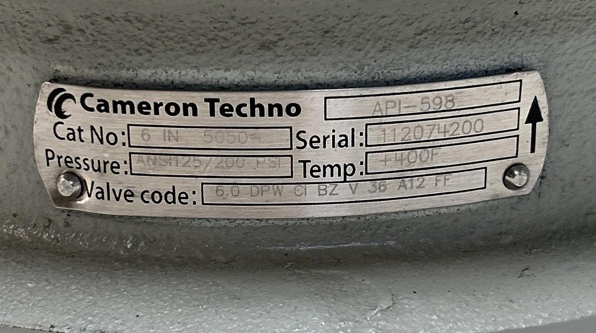 CAMERON TECHNO,6IN 5050,CHECK VALVE 200PSI 400F NOS