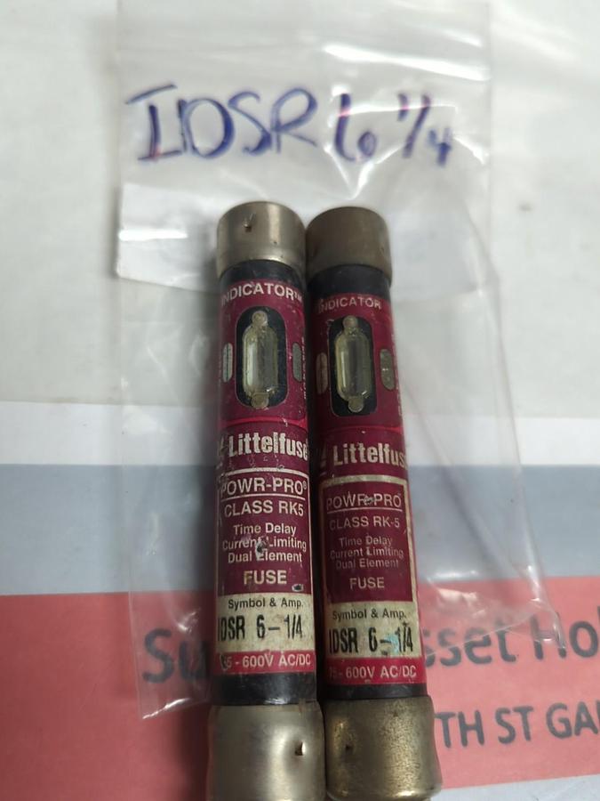 Used LITTELFUSE,IDSR-6-1/4,INDICATOR 6-1/4 AMP FUSE LOT OF 2 PRE-OWNED
